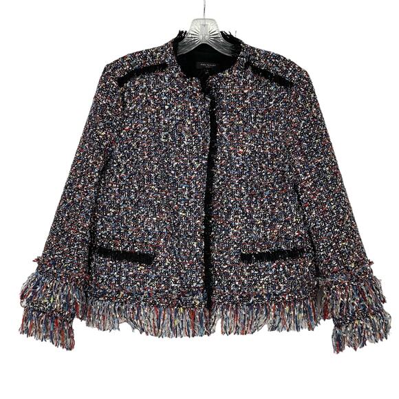 Ann Taylor Boucle Blazer Multicolor Sz Large Petite Fringe Collar New Money - Picture 1 of 16